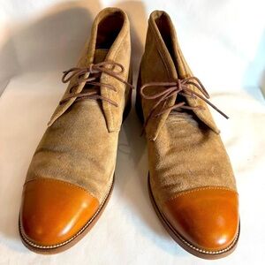 BOBBIES Sz 41 Tan and Brown Suede Lace Up Ankle Boots Made in Portugal